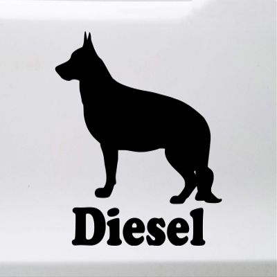 Minglewood Trading Grey - German Shepherd with Personalized Name Vinyl Decal V2 - Dog Puppy GSD - Die Cut Sticker - 6w x 6h inches
