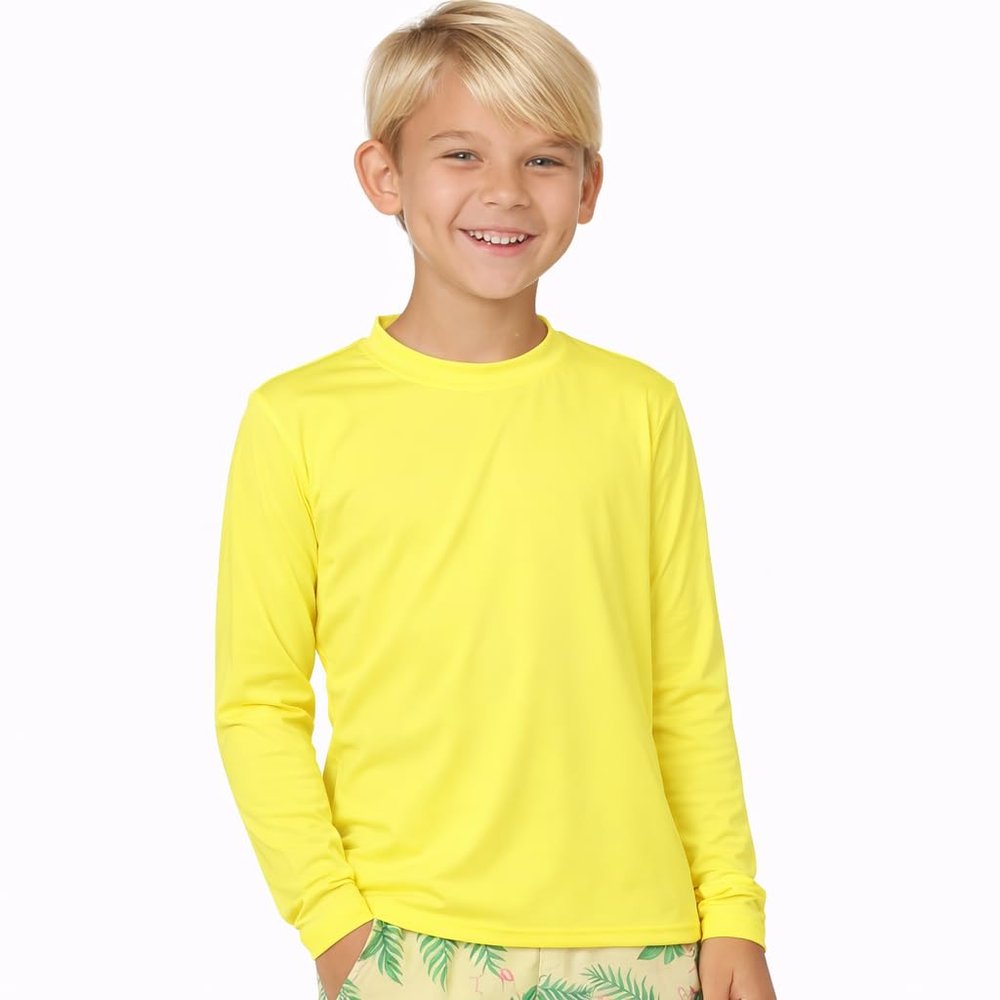 INGEAR Boys UPF 50+ Rash Guard Swim Shirt Quick-Dry Lightweight Sun Protection for Swimming, Surfing & Beach, XSXL(Yellow, Large)