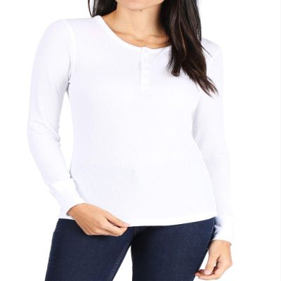 Pro Club Women's Long Sleeve Thermal Henley Tee, White, 3X-Large
