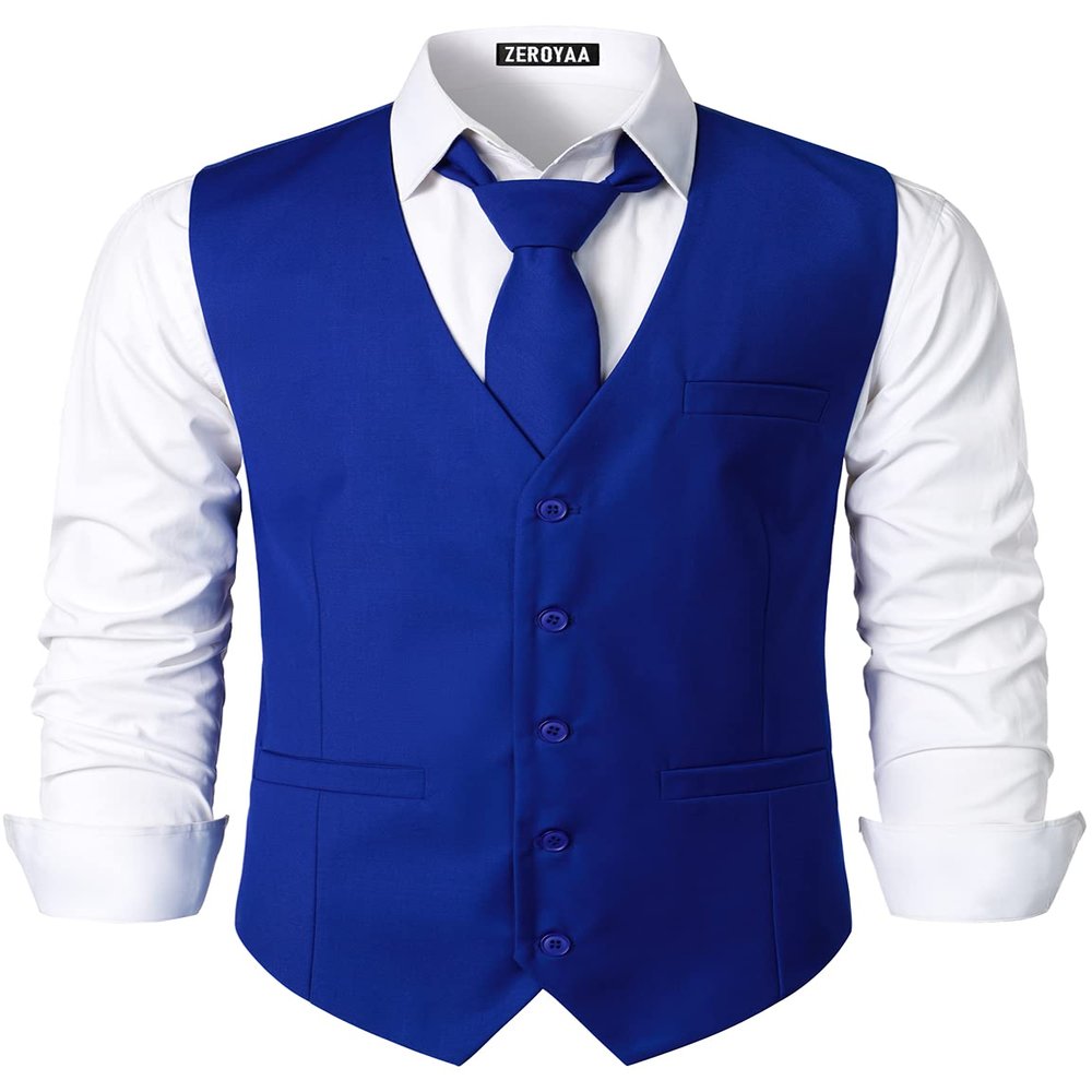 ZEROYAA Men's Hipster Urban Design 3 Pockets Business Formal Dress Vest for Suit Tuxedo ZLSV16 Royal Small