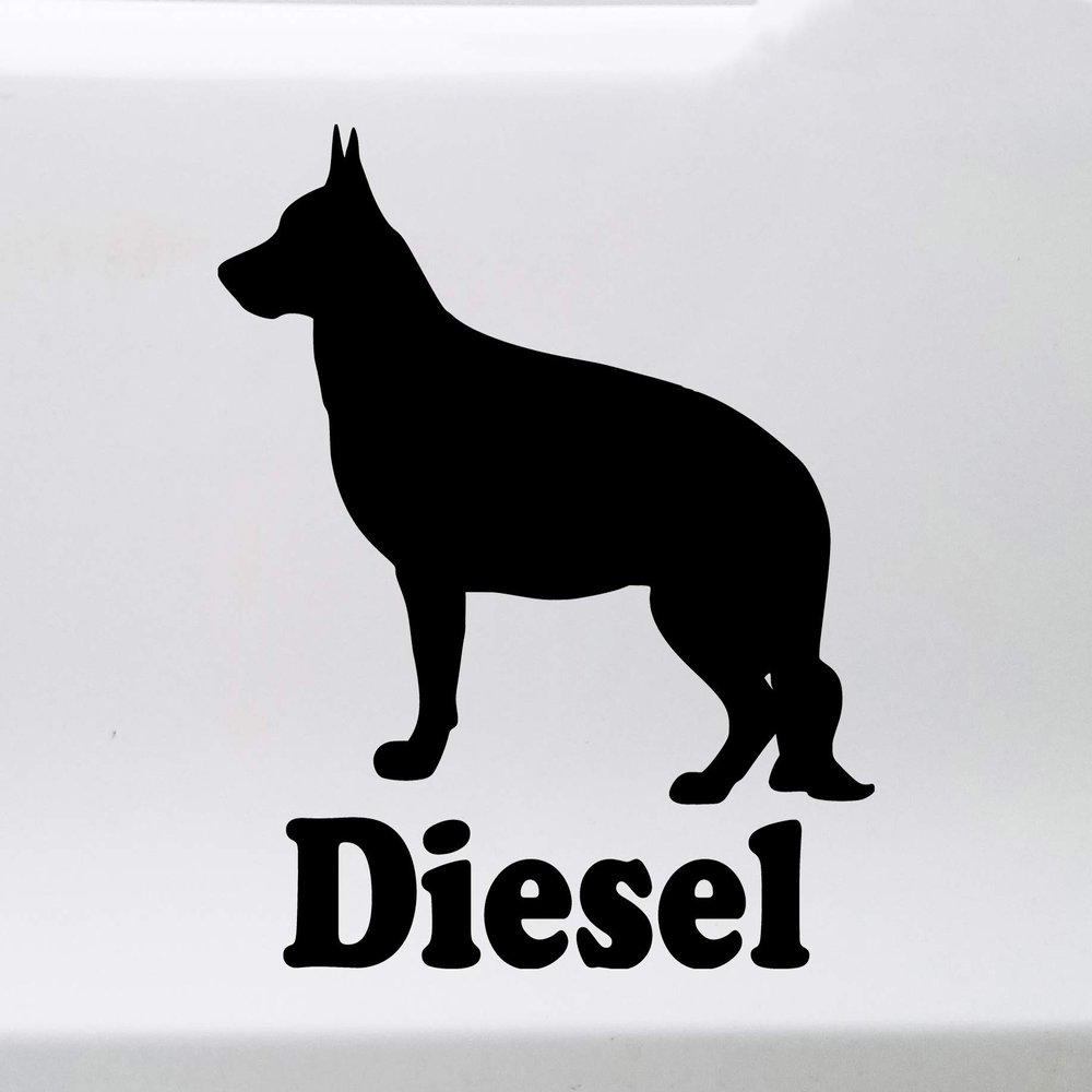 Minglewood Trading Green - German Shepherd with Personalized Name Vinyl Decal V2 - Dog Puppy GSD - Die Cut Sticker - 6w x 6h inches