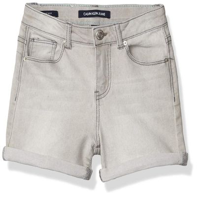 Calvin Klein Girls' Jean Shorts, Stretch Denim, Boyfriend Fit, Mid to High Rise, Overcast/Cuff, 8