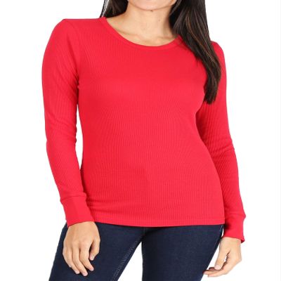 Pro Club Women's Long Sleeve Thermal Crew Neck Tee, Red, Medium