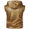 ZEROYAA Mens Hipster Metallic Sequins Zip Up Sleeveless Hooded Vest T Shirt with Kangaroo Pocket ZLSV17 Gold Small view 3