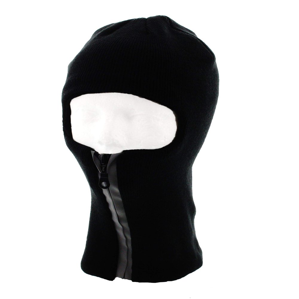JFH Full Face Ski Mask with Reflective High Visibility Zipper (Solid Black)