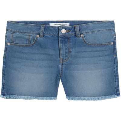 Calvin Klein Girls' Jean Shorts, Stretch Denim, Boyfriend Fit, Mid to High Rise, Authentic/Cut Off, 14