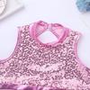 Alvivi Kids Girls Two-Piece Sequins Sports Dance Outfit Crop Top with Shorts Gymnastics Dancing Swimming Tankini Costume Pink Mock Neck 8-10 view 3