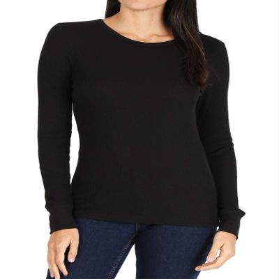 Pro Club Women's Long Sleeve Thermal Crew Neck Tee, Black, 3X-Large