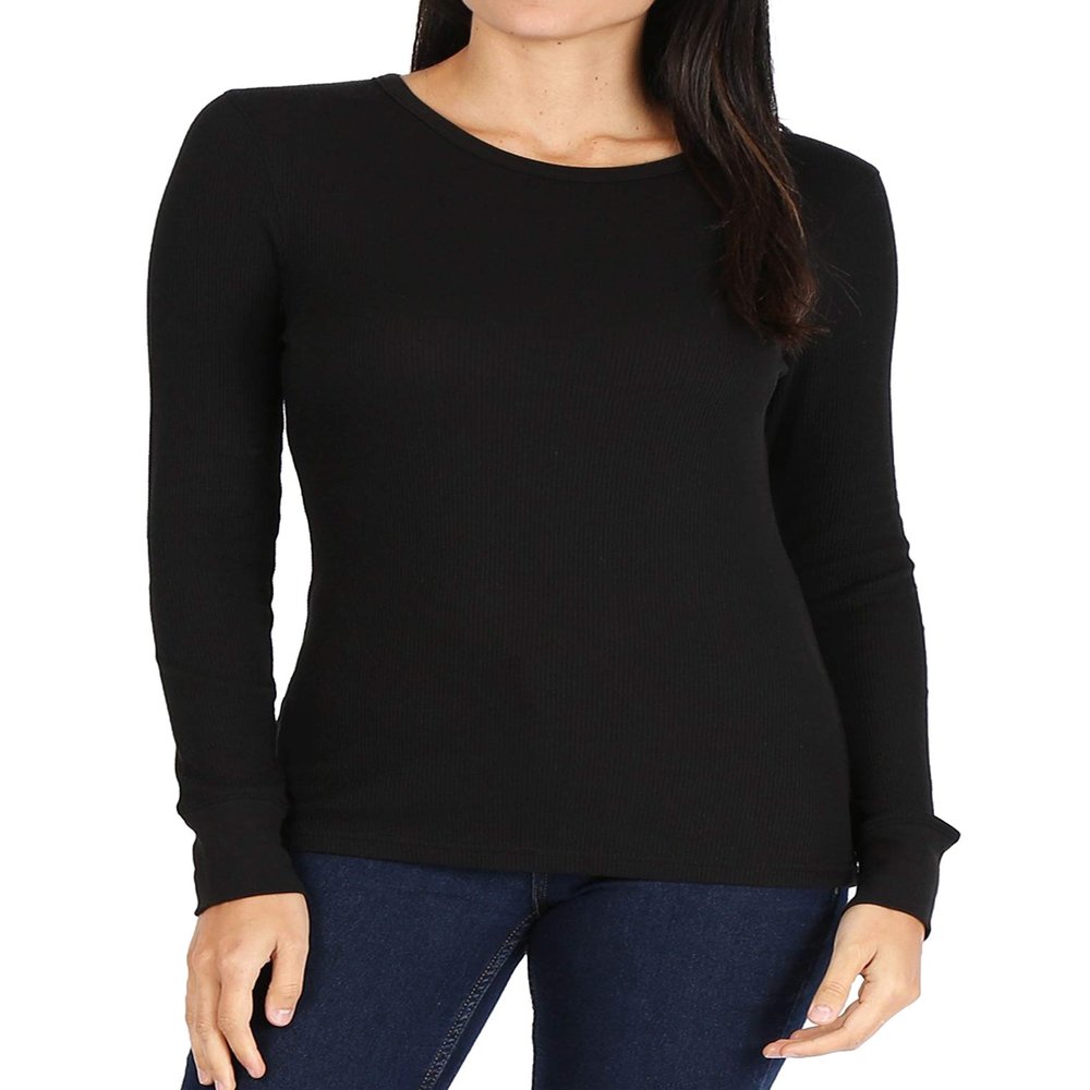 Pro Club Women's Long Sleeve Thermal Crew Neck Tee, Black, 3X-Large