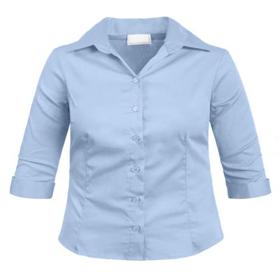 NE PEOPLE Girl's Simple Casual 3/4 Sleeve Roll Up Button Down Blouse Shirts Blue