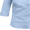 NE PEOPLE Girl's Simple Casual 3/4 Sleeve Roll Up Button Down Blouse Shirts Blue view 4