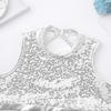 Alvivi Kids Girls Two-Piece Sequins Sports Dance Outfit Crop Top with Shorts Gymnastics Dancing Swimming Tankini Costume Silver Mock Neck 10-12 view 3