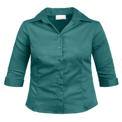 NE PEOPLE Girl's Simple Casual 3/4 Sleeve Roll Up Button Down Blouse Shirts Teal