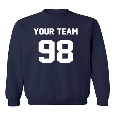 Add Your Own Name and Number Custom Jersey Sports Crewneck Sweatshirt (Small, Navy Blue)