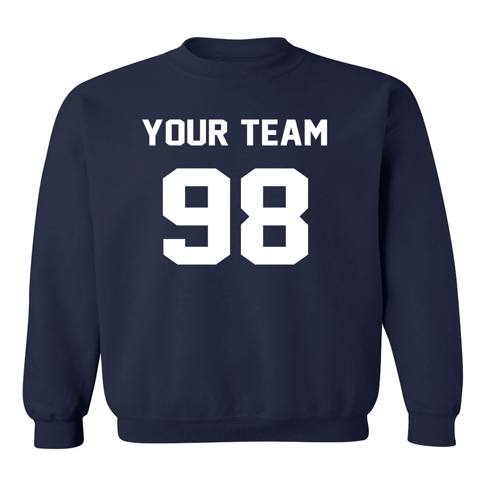 Add Your Own Name and Number Custom Jersey Sports Crewneck Sweatshirt (Small, Navy Blue)