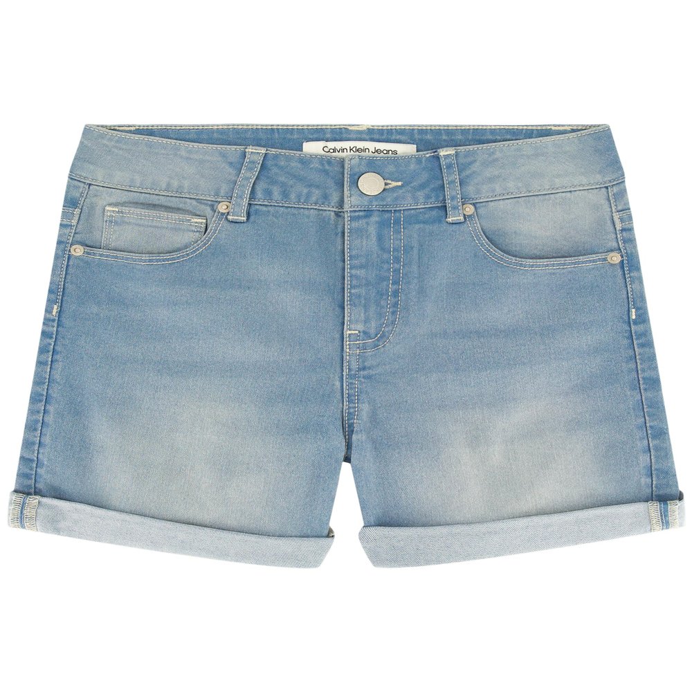 Calvin Klein Girls' Jean Shorts, Stretch Denim, Boyfriend Fit, Mid to High Rise, Cirrus/Cuff, 10