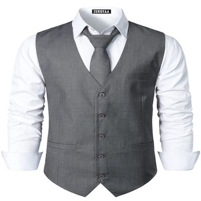 ZEROYAA Men's Hipster Urban Design 3 Pockets Business Formal Dress Vest for Suit Tuxedo ZLSV16 Dark Gray XXX-Large