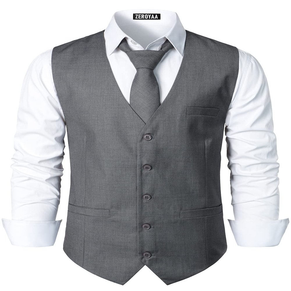 ZEROYAA Men's Hipster Urban Design 3 Pockets Business Formal Dress Vest for Suit Tuxedo ZLSV16 Dark Gray XXX-Large