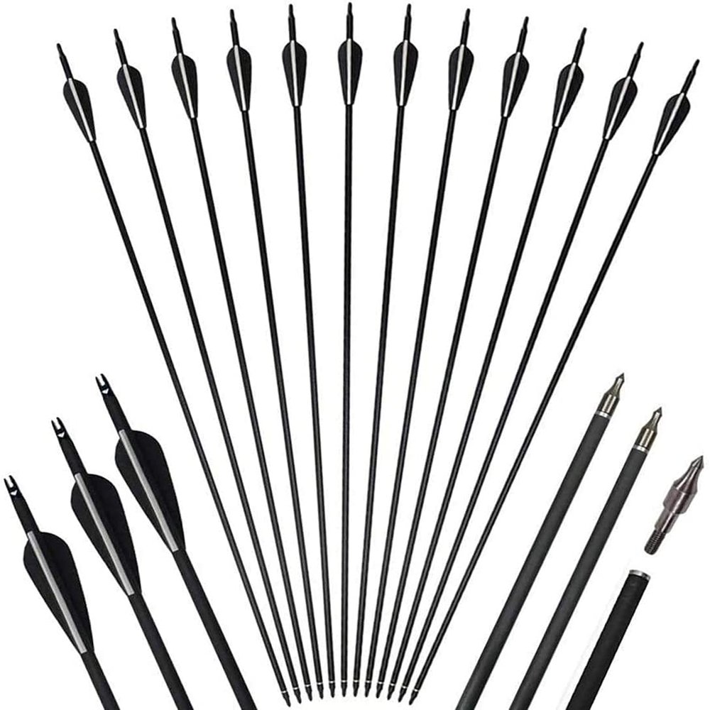 Obert 50pcs Archery Carbon Arrows 28 Inch Spine 550 Hunting Targeting Arrows with Replaceable Arrow Tips for Compound/Recurve Bow