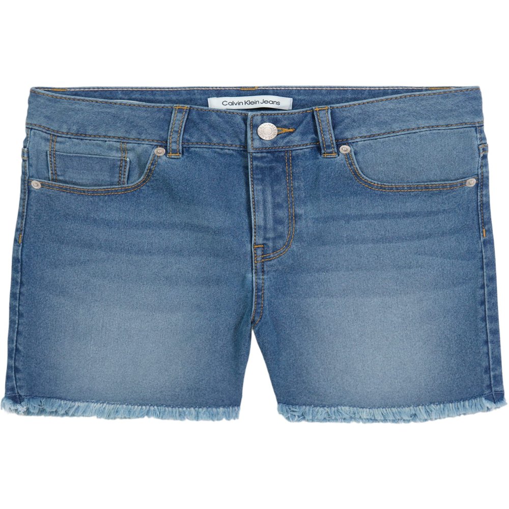 Calvin Klein Girls' Jean Shorts, Stretch Denim, Boyfriend Fit, Mid to High Rise, Authentic/Cut Off, 12