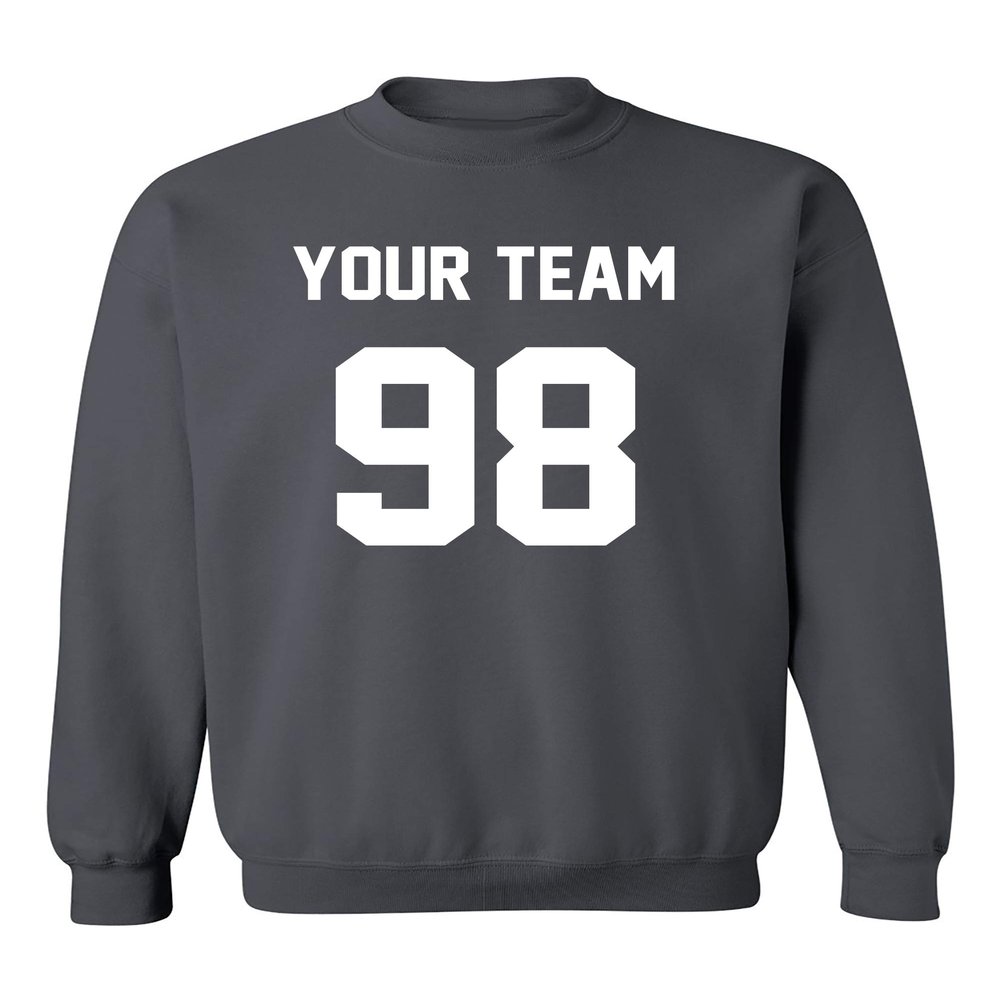 Add Your Own Name and Number Custom Jersey Sports Crewneck Sweatshirt (Small, Charcoal)