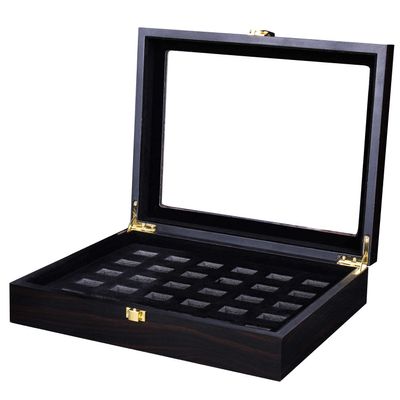 RECHIATO Championship Ring Display Case Display Case for Sports Rings baseball Ring display Wooden Box (30 Slots, Flat, Black)