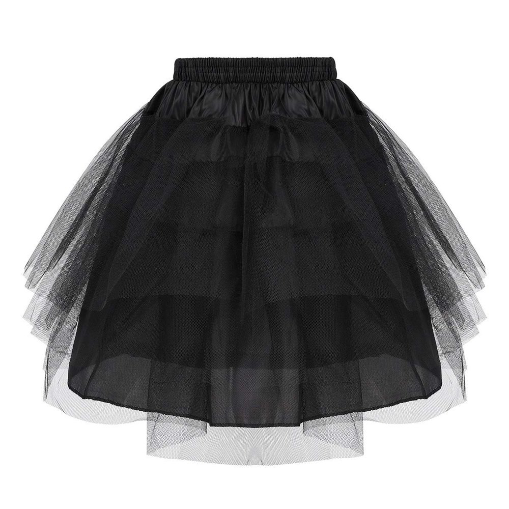 YiZYiF Girls Kids Princess Hoopless Petticoat Crinoline Flower Girl Wedding Dress Puffy 3 Layers Tutu Skirts 3 Layers Black One Size