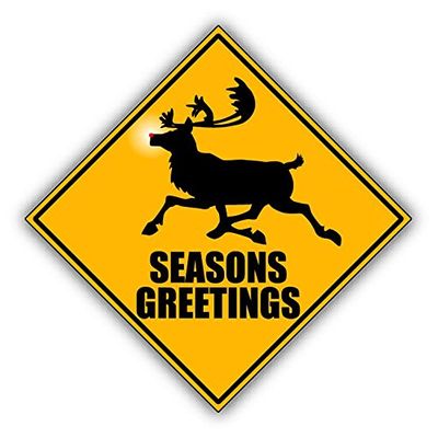 Zirni Season Greetings Reindeer Crossing Road Sign Sticker Decal Design