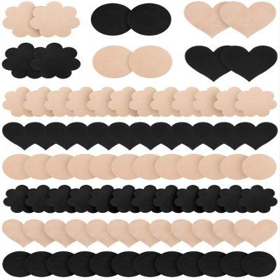 30 Pairs Nipple Cover Pasties Disposable Nipple Covers No Show Satin Breast Stickers Self Adhesive Breast Pasties for Women Rave Party Black and Beige