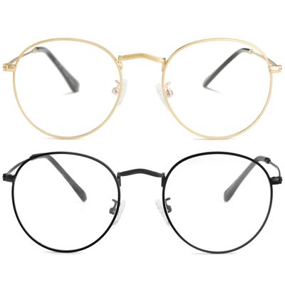 Kursan Classic Round Clear Lens Glasses for Women Men Circle Metal Frame Non-Prescription Eyeglasses (Gold+Black)