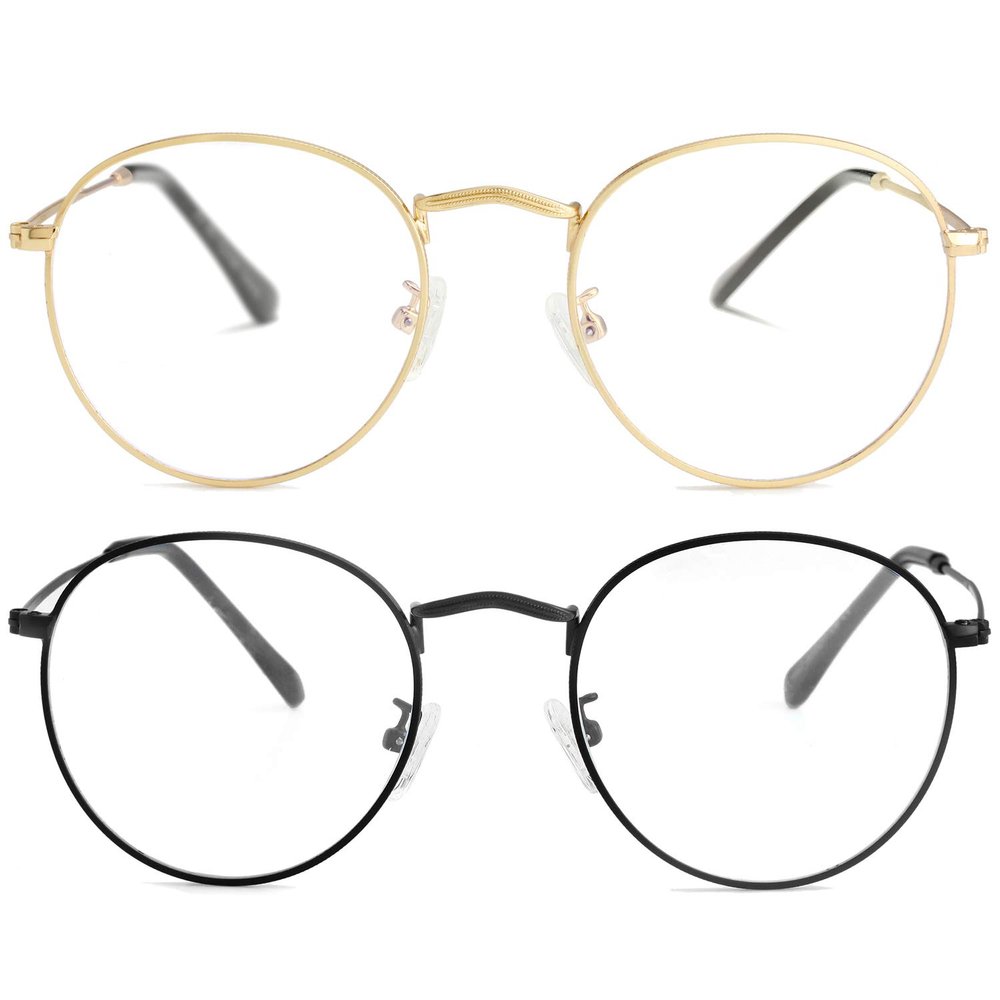 Kursan Classic Round Clear Lens Glasses for Women Men Circle Metal Frame Non-Prescription Eyeglasses (Gold+Black)