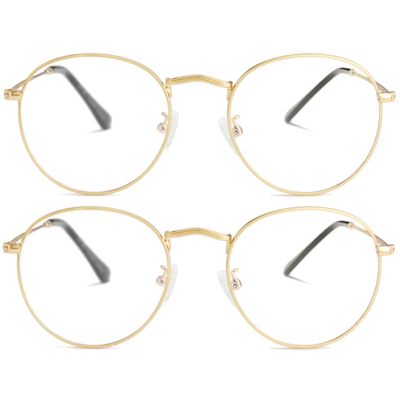 Kursan Classic Round Clear Lens Glasses for Women Men Circle Metal Frame Non-Prescription Eyeglasses (Gold+Gold)
