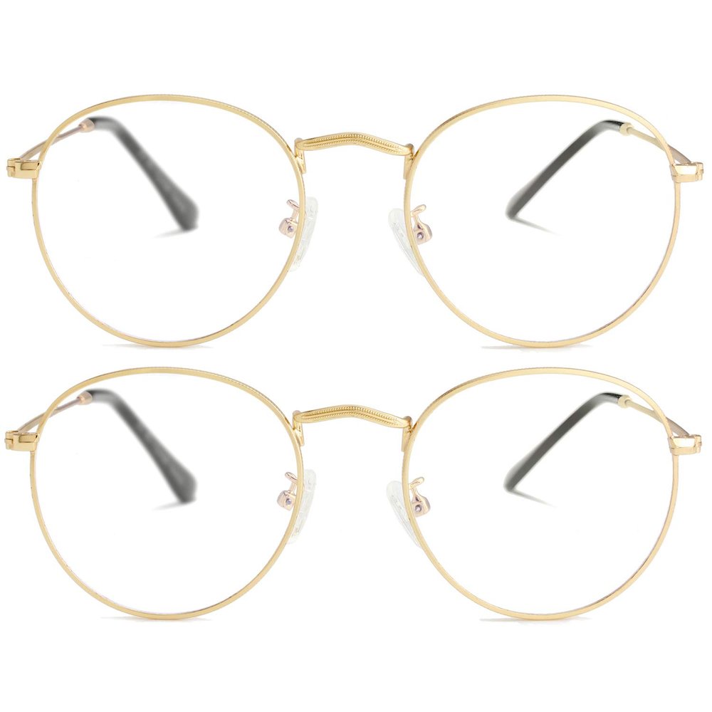 Kursan Classic Round Clear Lens Glasses for Women Men Circle Metal Frame Non-Prescription Eyeglasses (Gold+Gold)