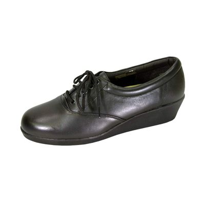 24 Hour Comfort Debbie (1717) Women's Wide Width Cushioned Comfort Leather Lace Up Shoes Black 9