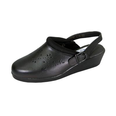 24 Hour Comfort Libby (1803) Women's Wide Width Cut Designed Upper Leather Slingback Clogs Black 6.5