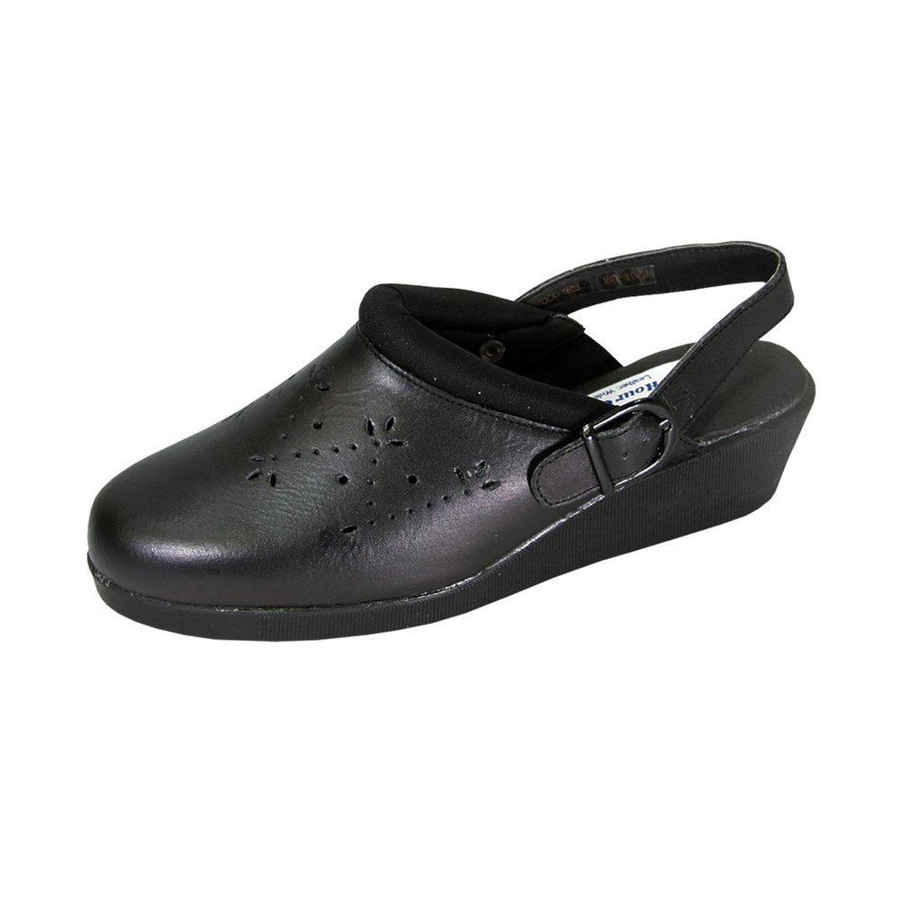 24 Hour Comfort Libby (1803) Women's Wide Width Cut Designed Upper Leather Slingback Clogs Black 6.5