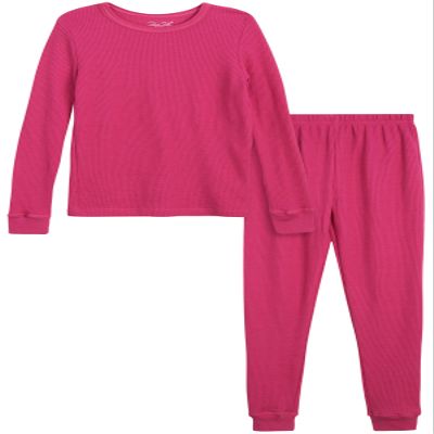 Rene Rofe Girls Thermal Set - 2 Piece Waffle Knit Thermal Top and Long Johns - Thermal Underwear for Girls, Size 3T, Fuchsia