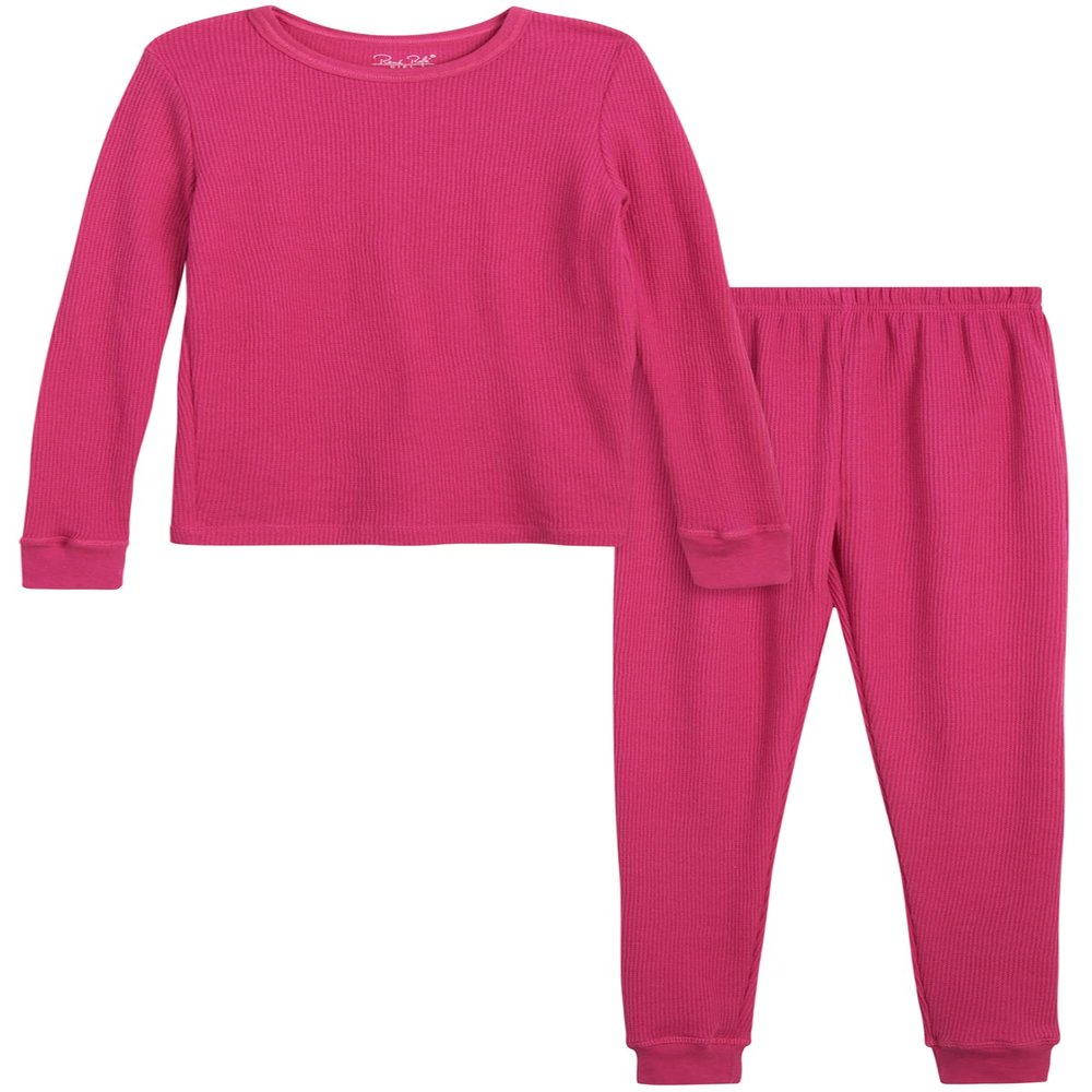Rene Rofe Girls Thermal Set - 2 Piece Waffle Knit Thermal Top and Long Johns - Thermal Underwear for Girls, Size 3T, Fuchsia