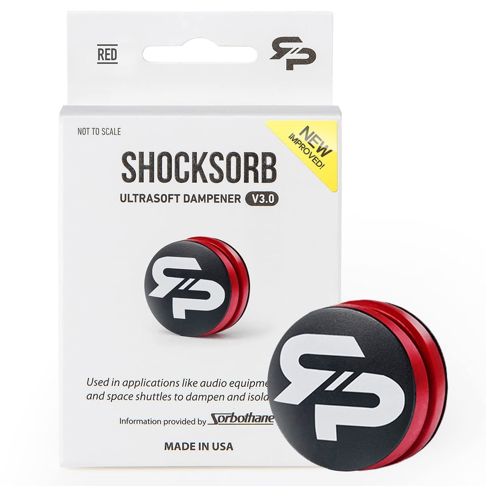 RTP Tennis Racket Vibration Dampener - ShockSorb Red Ultrasoft V3 The Only Dampener Made for Pain Relief - Handcrafted with Patented Material Sorbothane Made in USA - 1 Pack Limited Warranty