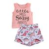 1-5T Toddler Baby Girl Dinosaur Outfits Set Letter Pink Tank Tee Tops+Dinosaur Short Pants Clothes Set (Pink, 1-2 Year) view 1