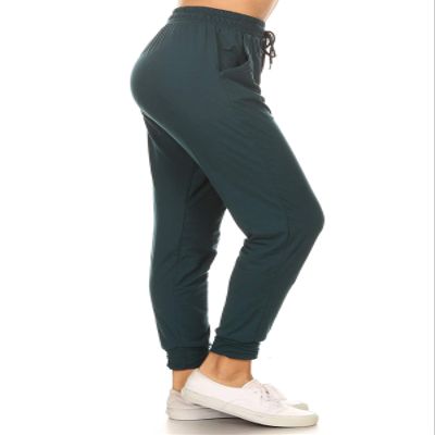 Leggings Depot Womens Relaxed fit Jogger Pants - Track Cuff Sweatpants with Pockets, Forest Teal, 1X