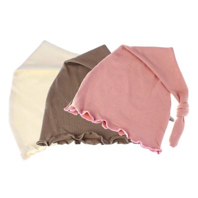 My Lello Ruffle Knotted Tail Cotton Beanie Hat Baby (0-6mo) - Variety B (Cocoa Brown/Dusty Rose/Ivory)