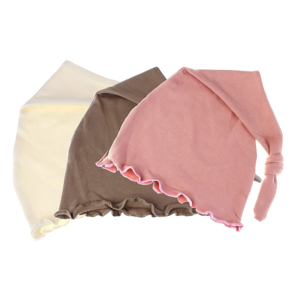 My Lello Ruffle Knotted Tail Cotton Beanie Hat Baby (0-6mo) - Variety B (Cocoa Brown/Dusty Rose/Ivory)