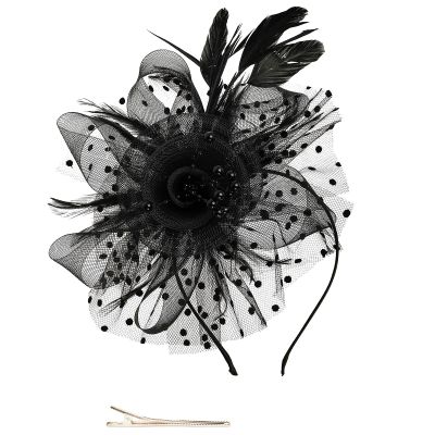 BCDlily Bridal Headpiece Headband Fascinators Hat Women Tea Party Derby Wedding Cocktail Flower Mesh Feathers Hair Accessory