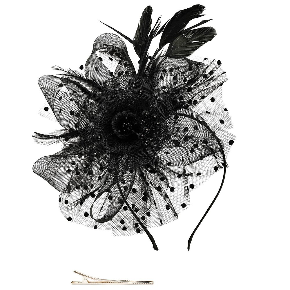 BCDlily Bridal Headpiece Headband Fascinators Hat Women Tea Party Derby Wedding Cocktail Flower Mesh Feathers Hair Accessory