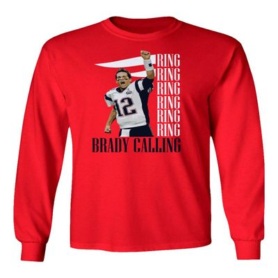 Baku Apparel New England Fans Brady SB 6 Rings Goat Men's Long Sleeve T-Shirt (Red, XXX-Large)