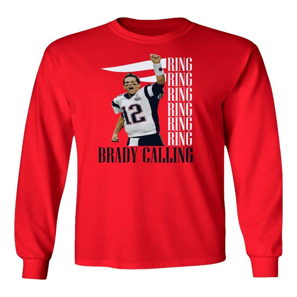 Baku Apparel New England Fans Brady SB 6 Rings Goat Men's Long Sleeve T-Shirt (Red, XXX-Large)