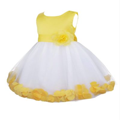 Aislor Kids Girls 3D Flower Waist Petals Tulle Hem Flower Girl Dress Wedding Princess Birthday Party Knee Length Gowns Yellow 4T