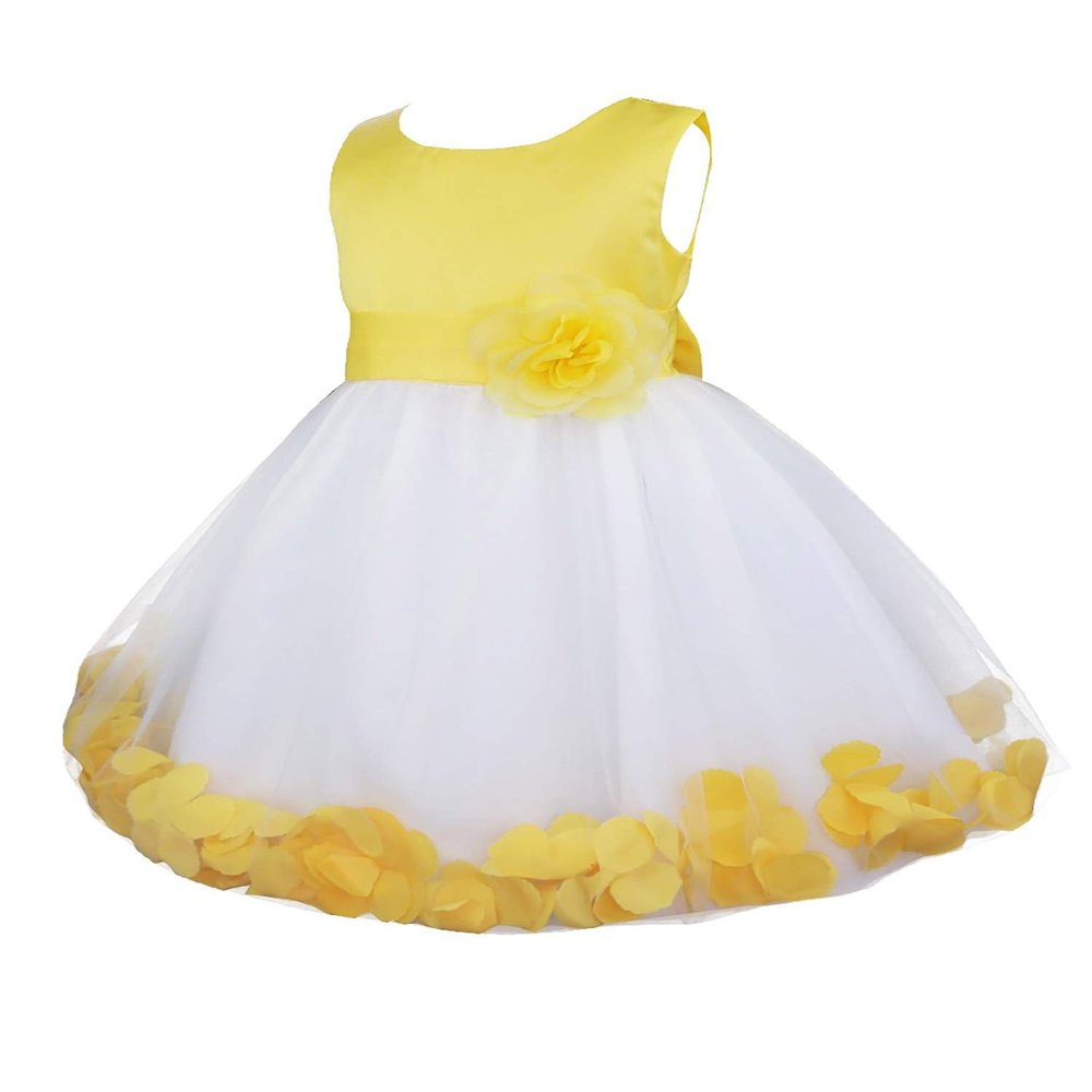 Aislor Kids Girls 3D Flower Waist Petals Tulle Hem Flower Girl Dress Wedding Princess Birthday Party Knee Length Gowns Yellow 4T