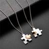 LUX ACCESSORIES Silver Tone Puzzle Pieces Set of 2 Broken Heart Pieces Pendant Chain Necklace view 2